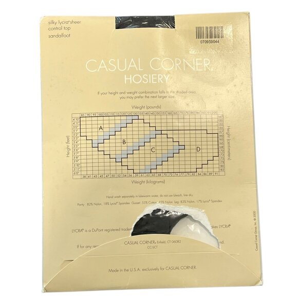 Silky Lycra Sheer Control Top Sandalfoot Hosiery Size B Off Black Casual Corner - Picture 4 of 4
